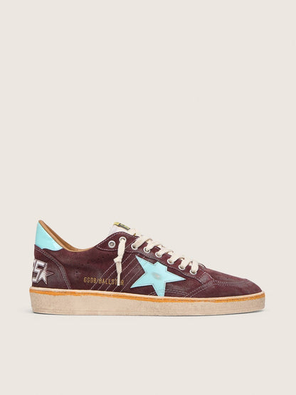 Ball Star pour homme en cuir velours rouge foncé avec étoile et contrefort bleu ciel