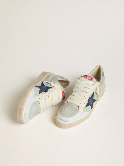 Ball Star pour homme en cuir velours gris avec étoile en cuir nubuck bleu et contrefort en cuir lamé