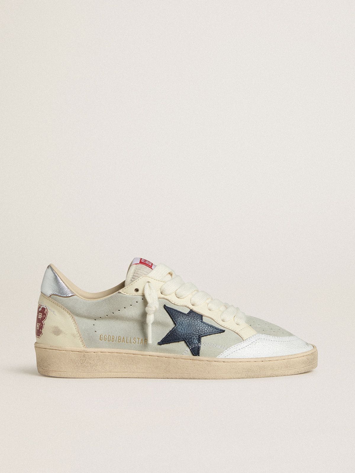 Ball Star pour homme en cuir velours gris avec étoile en cuir nubuck bleu et contrefort en cuir lamé