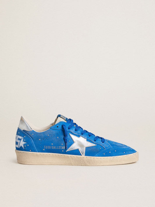 Ball Star pour homme en cuir velours bleu ciel avec cabochons et étoile en cuir lamé argenté