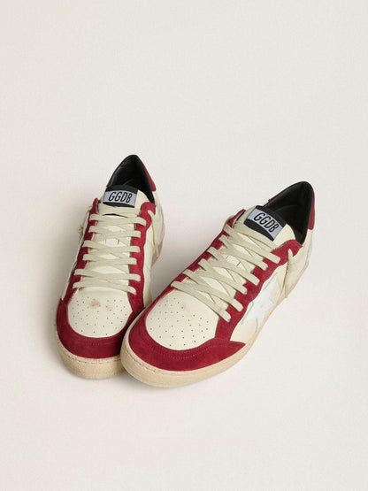 Ball Star LTD pour homme en cuir nappa crème avec étoile en cuir blanc et empiècements en cuir velours rouge