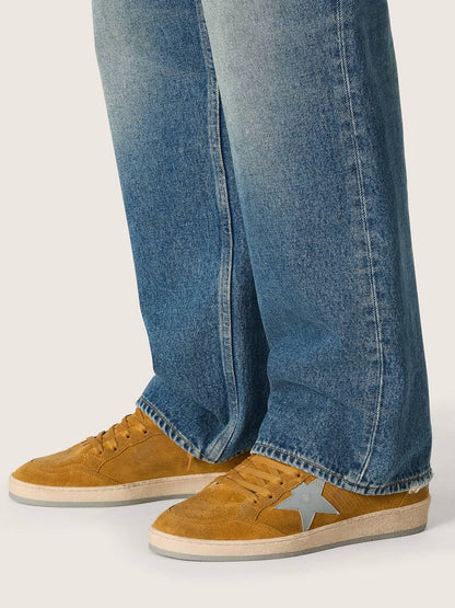 Ball Star pour homme en cuir velours ocre avec étoile en cuir et contrefort en cuir velours bleu ciel
