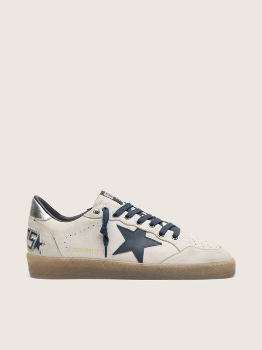 Ball Star homme en cuir blanc avec étoile en cuir bleu foncé et empiècement en cuir lamé argenté