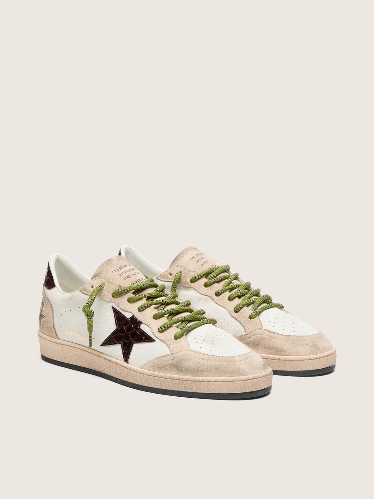 Ball Star homme en cuir blanc avec étoile bordeaux effet croco