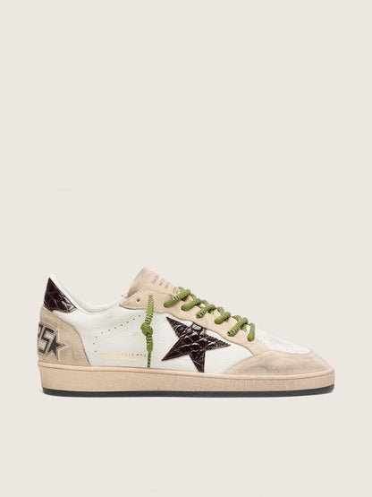 Ball Star homme en cuir blanc avec étoile bordeaux effet croco