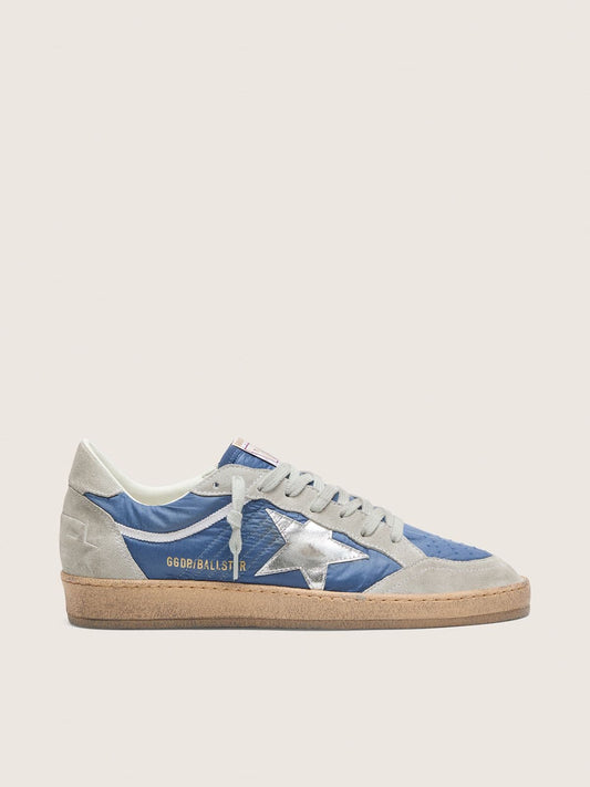 Ball Star homme en nylon bleu denim avec empiècements en cuir velours gris clair et étoile en cuir lamé argenté