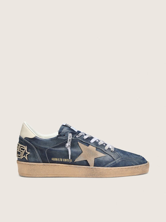Ball Star LTD pour homme en cuir bleu foncé avec étoile en cuir velours beige