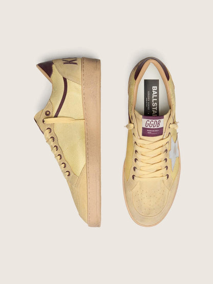 Ball Star homme en cuir velours jaune avec étoile argentée et empiècements en résille jaune