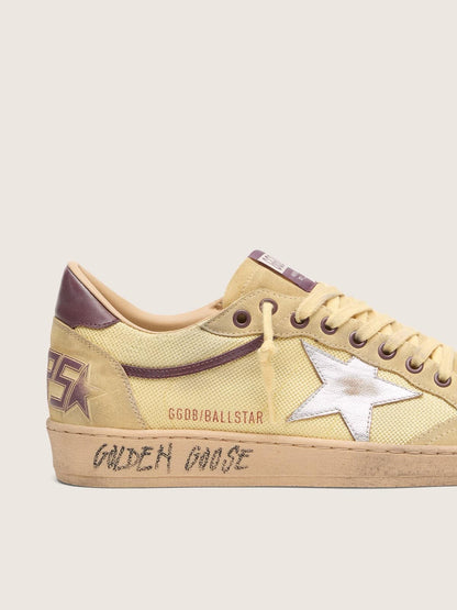 Ball Star homme en cuir velours jaune avec étoile argentée et empiècements en résille jaune