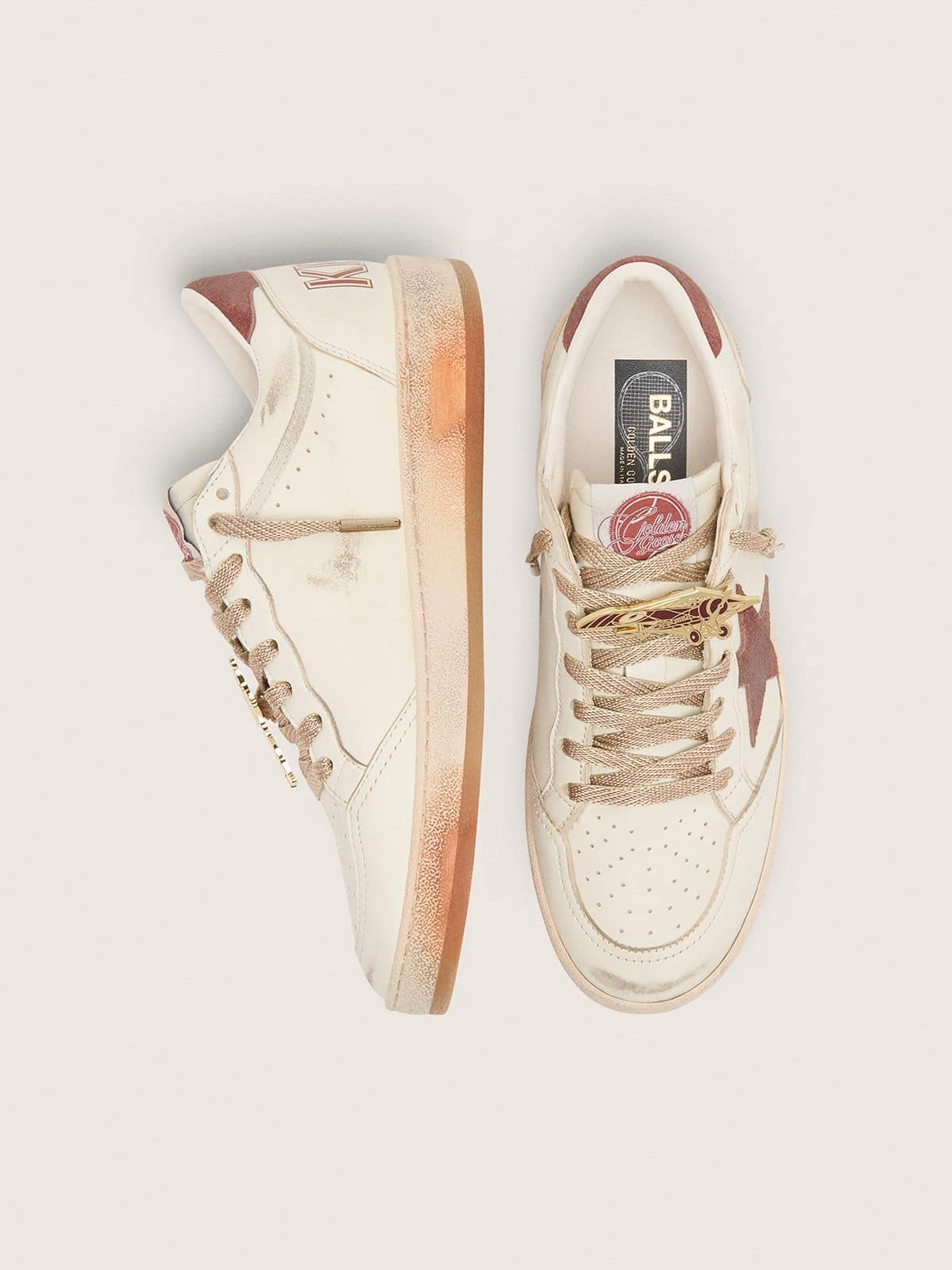 Ball Star homme en cuir blanc avec étoile et empiècement en cuir rouille