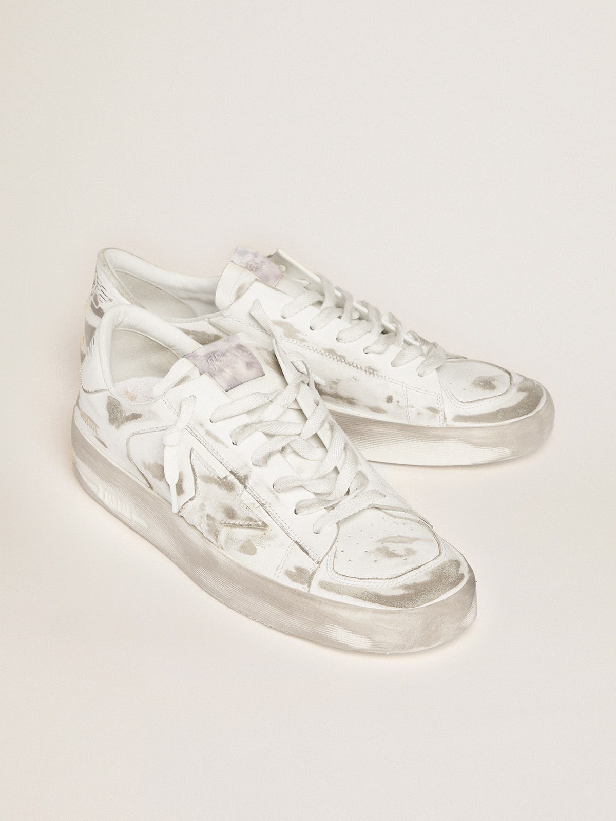 Stardan en cuir blanc avec étoile et contrefort en cuir blanc