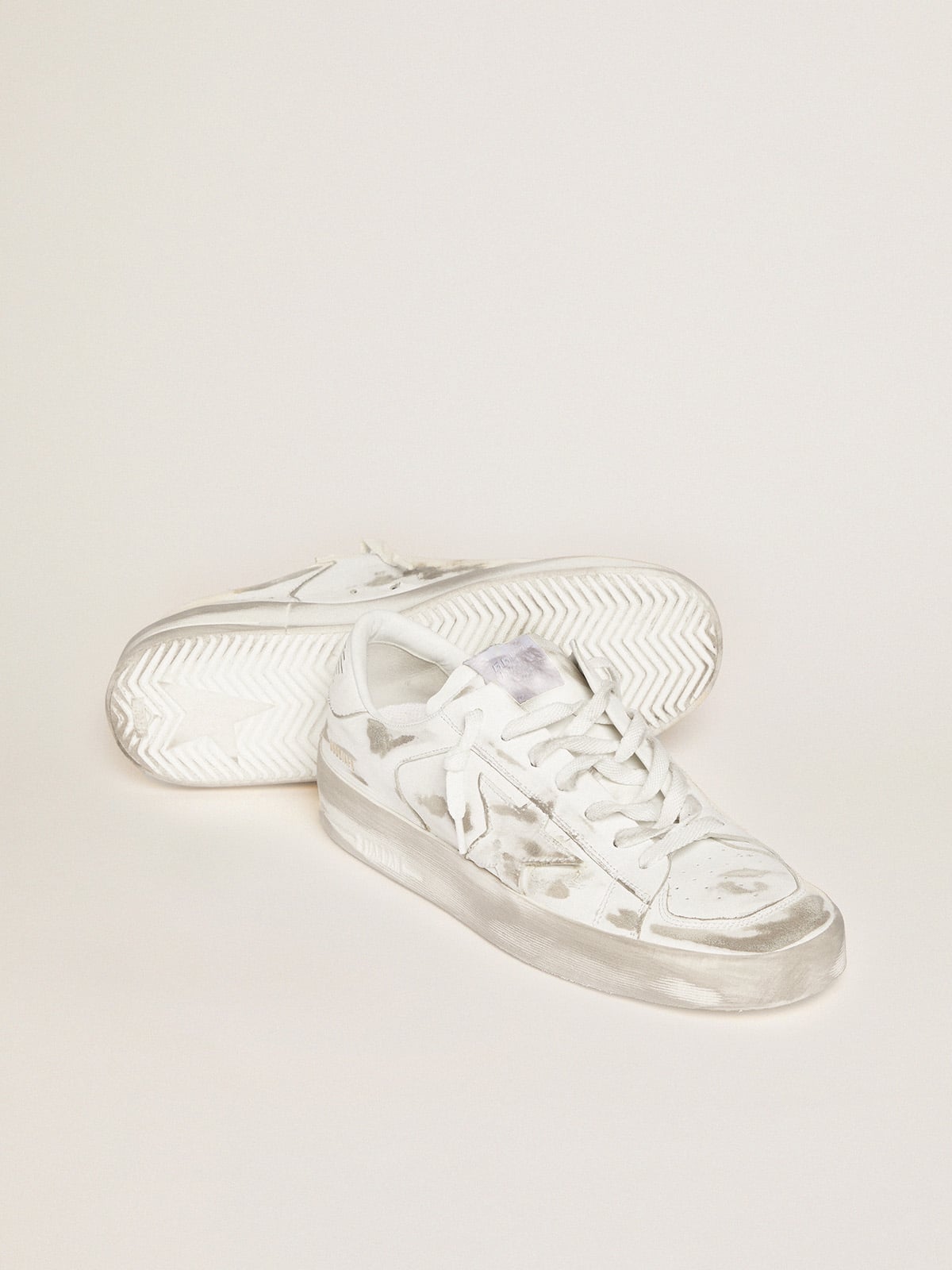 Stardan en cuir blanc avec étoile et contrefort en cuir blanc