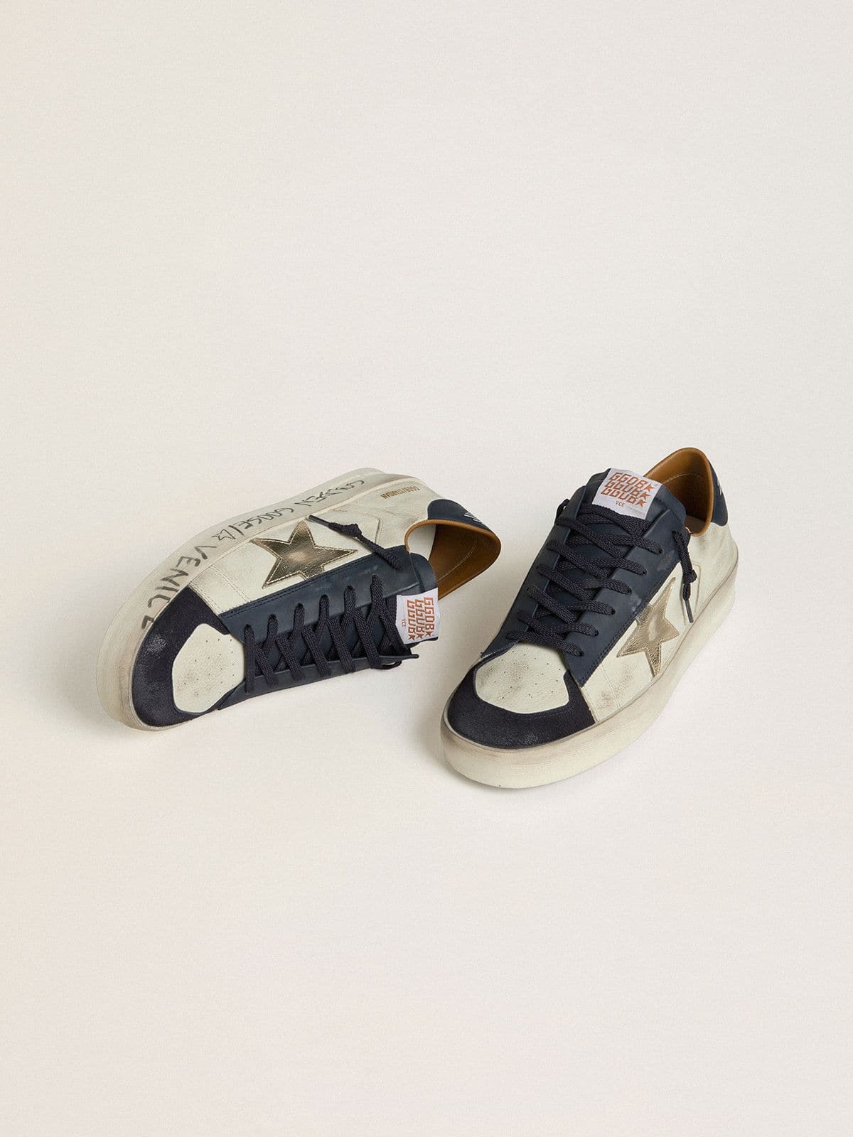 Stardan pour homme en cuir nubuck avec étoile en cuir lamé et contrefort en cuir nappa bleu