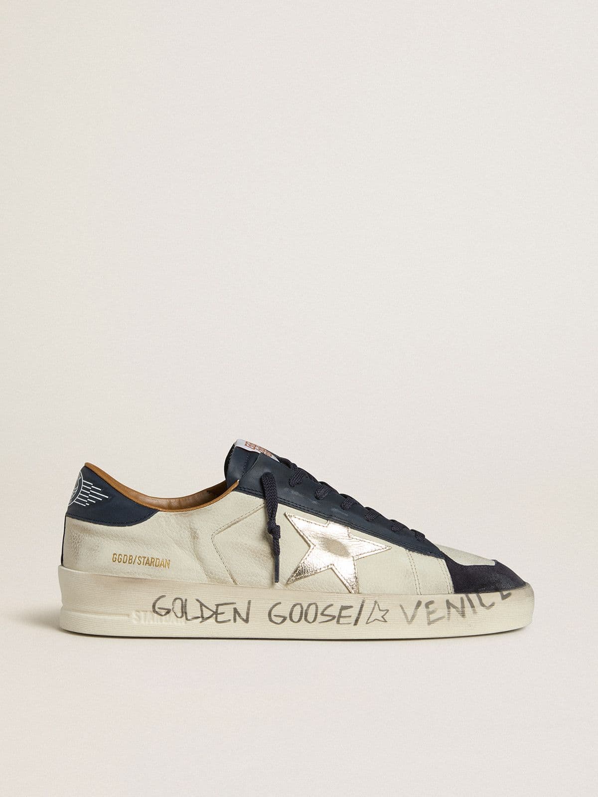 Stardan pour homme en cuir nubuck avec étoile en cuir lamé et contrefort en cuir nappa bleu