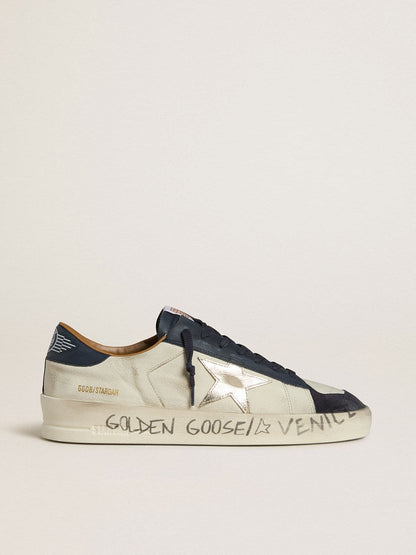Stardan pour homme en cuir nubuck avec étoile en cuir lamé et contrefort en cuir nappa bleu