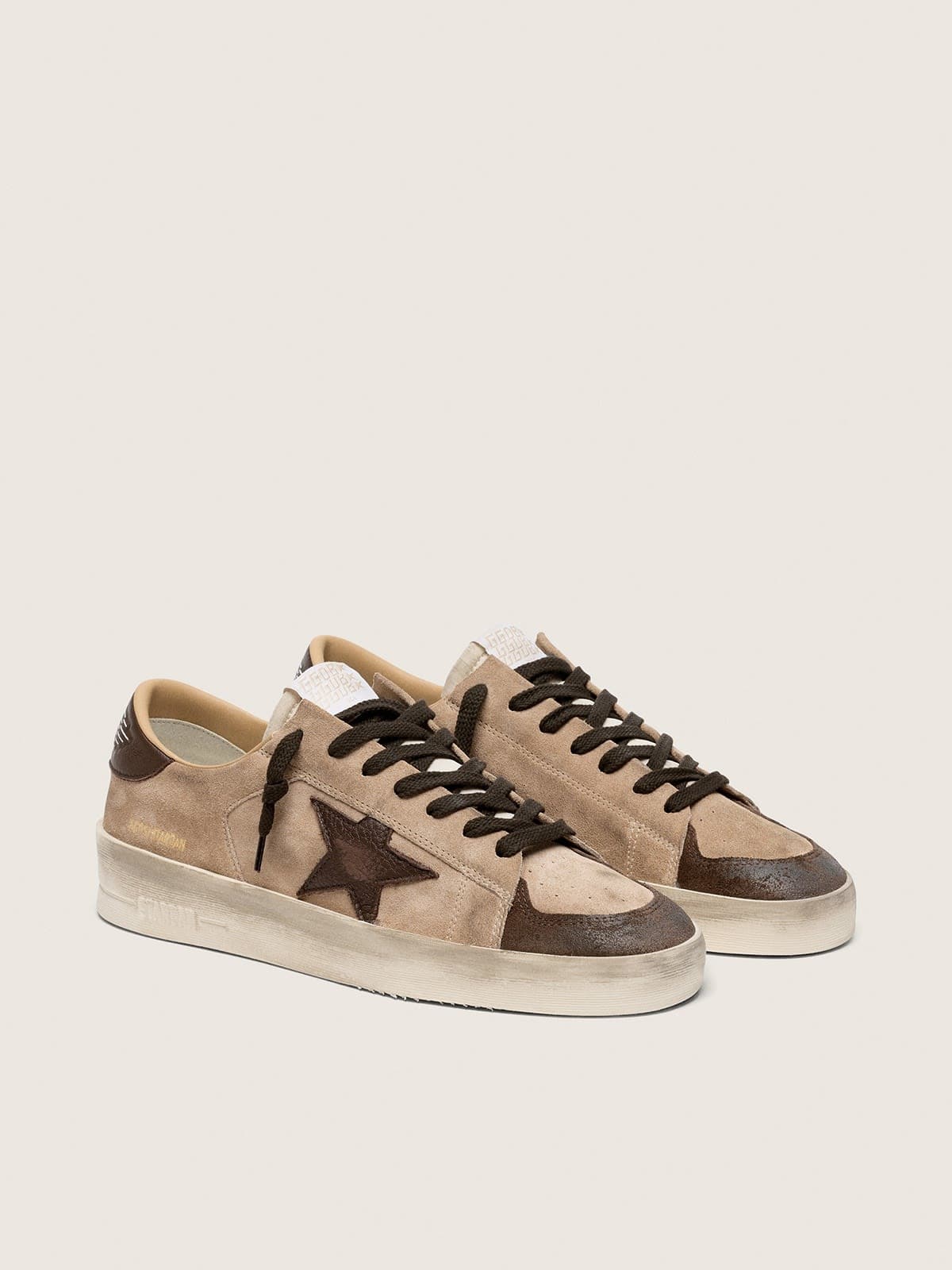Stardan homme en cuir velours beige avec étoile et empiècements marron