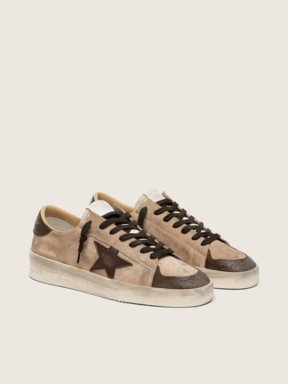 Stardan homme en cuir velours beige avec étoile et empiècements marron