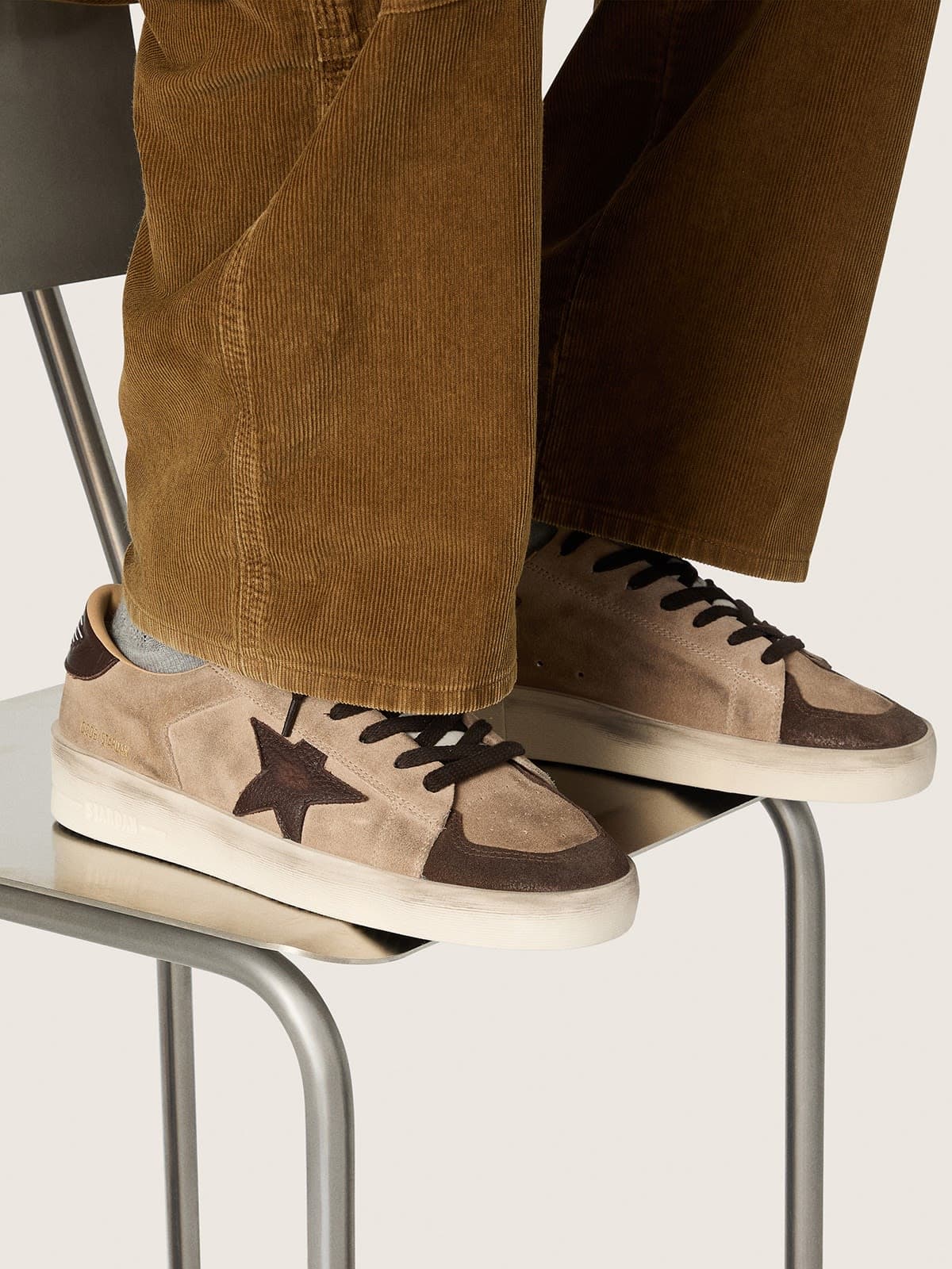 Stardan homme en cuir velours beige avec étoile et empiècements marron