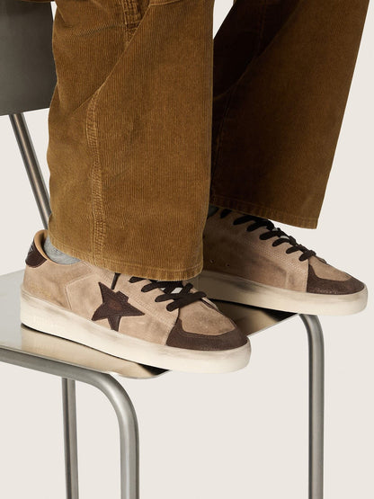 Stardan homme en cuir velours beige avec étoile et empiècements marron