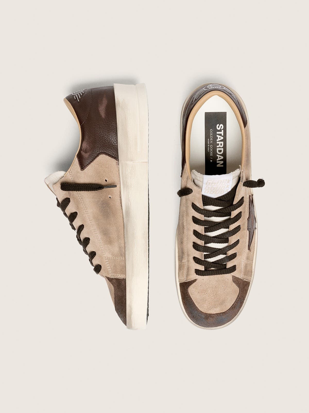 Stardan homme en cuir velours beige avec étoile et empiècements marron