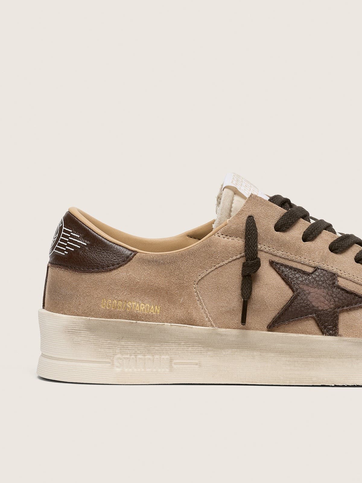 Stardan homme en cuir velours beige avec étoile et empiècements marron