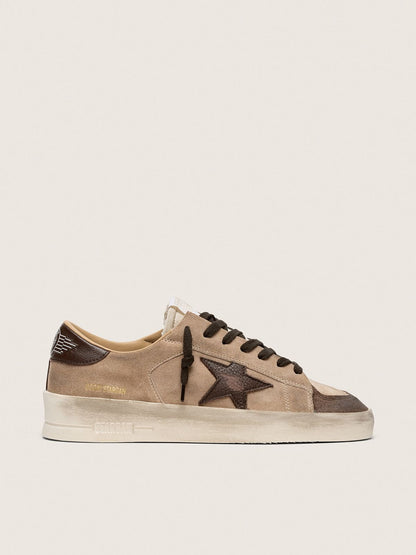 Stardan homme en cuir velours beige avec étoile et empiècements marron
