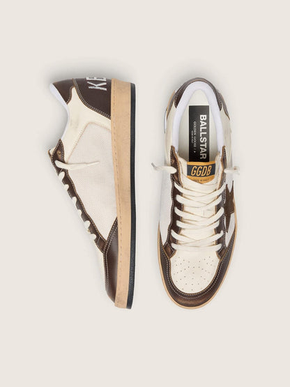 Ball Star en cuir nappa et en résille avec étoile en daim et empiècements en cuir marron