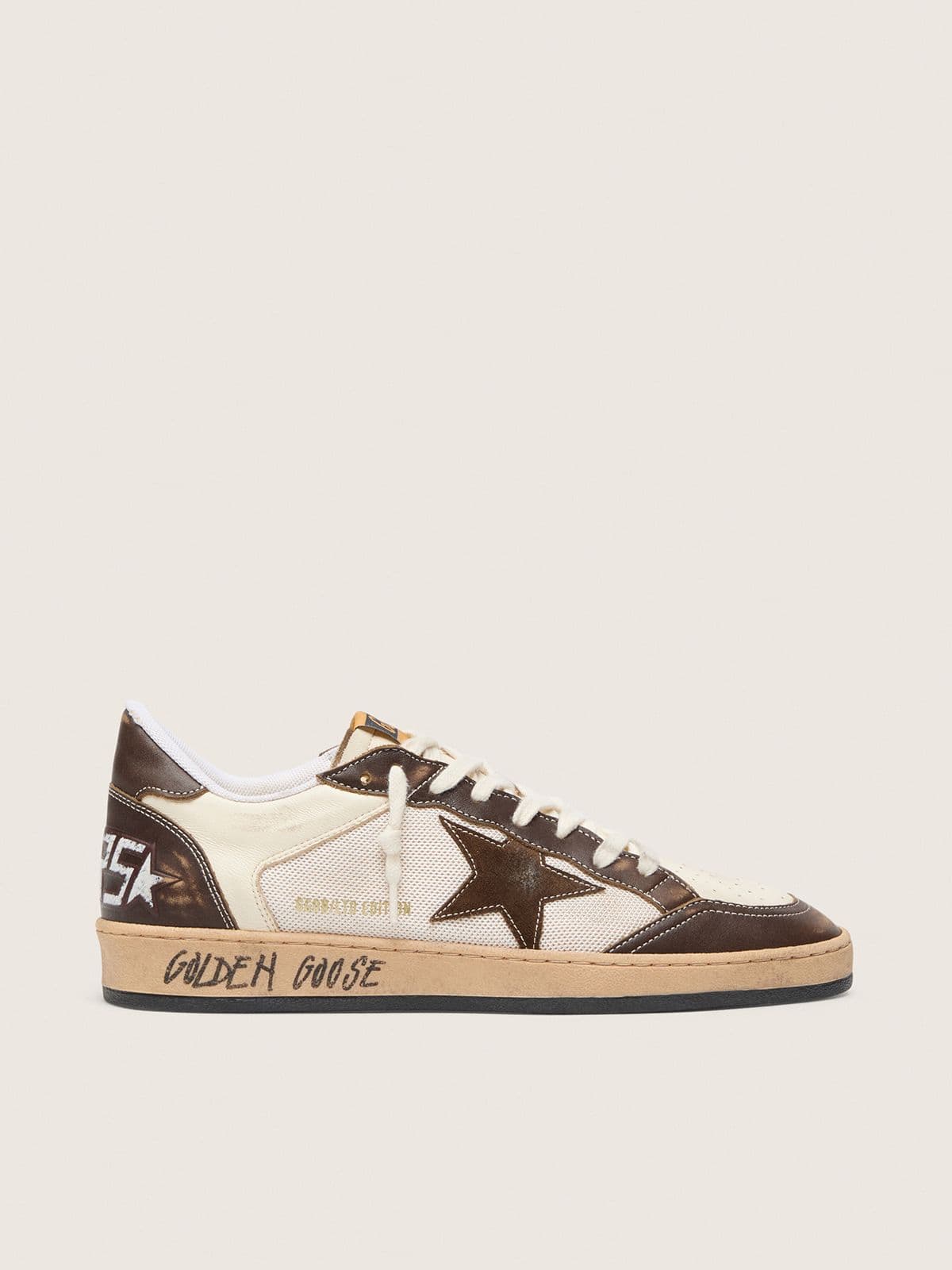 Ball Star en cuir nappa et en résille avec étoile en daim et empiècements en cuir marron