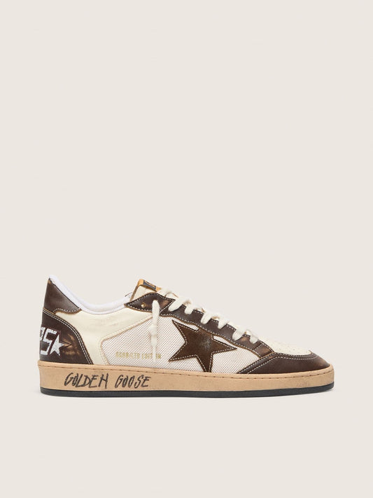 Ball Star en cuir nappa et en résille avec étoile en daim et empiècements en cuir marron