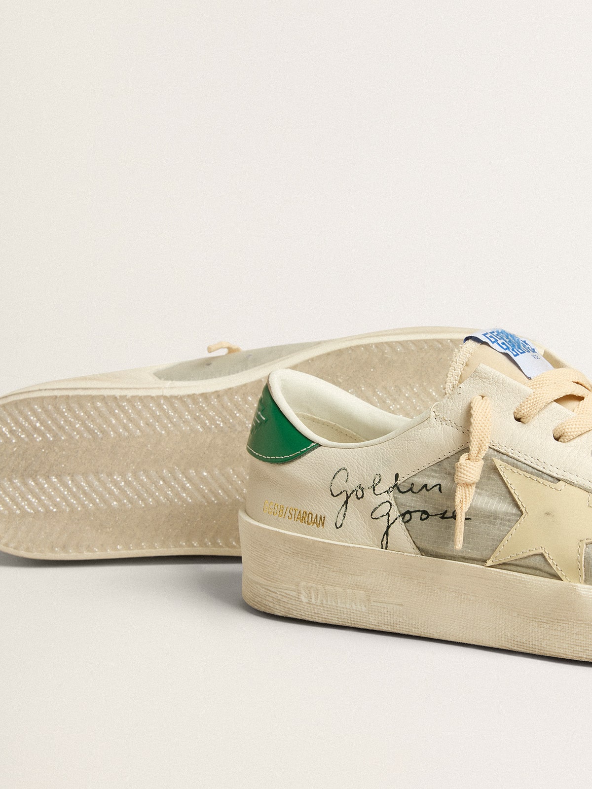 Stardan en cuir nappa blanc avec étoile en cuir couleur crème