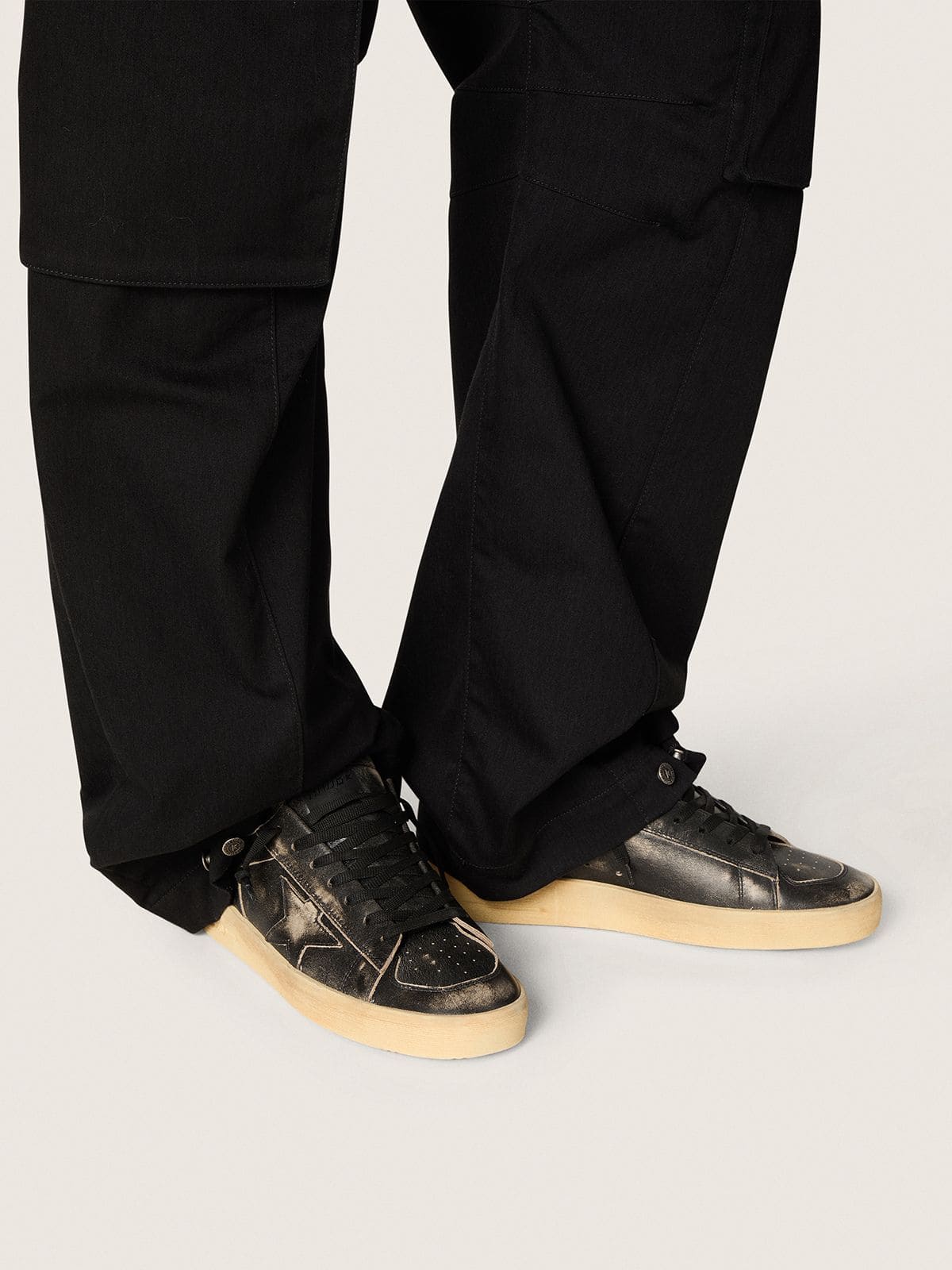 Stardan pour homme en cuir noir avec étoile et contrefort en cuir noir