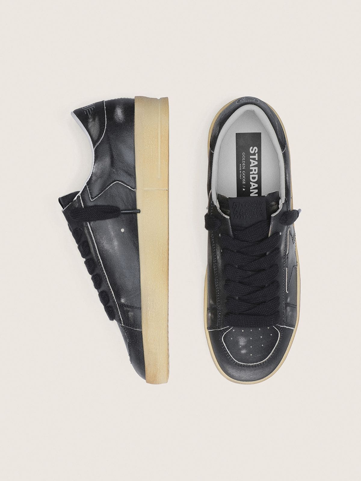 Stardan pour homme en cuir noir avec étoile et contrefort en cuir noir