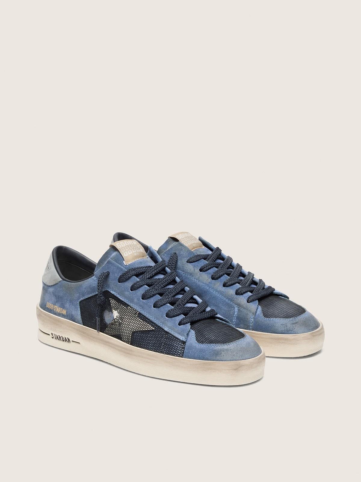 Stardan homme en cuir velours bleu avec étoile blanche