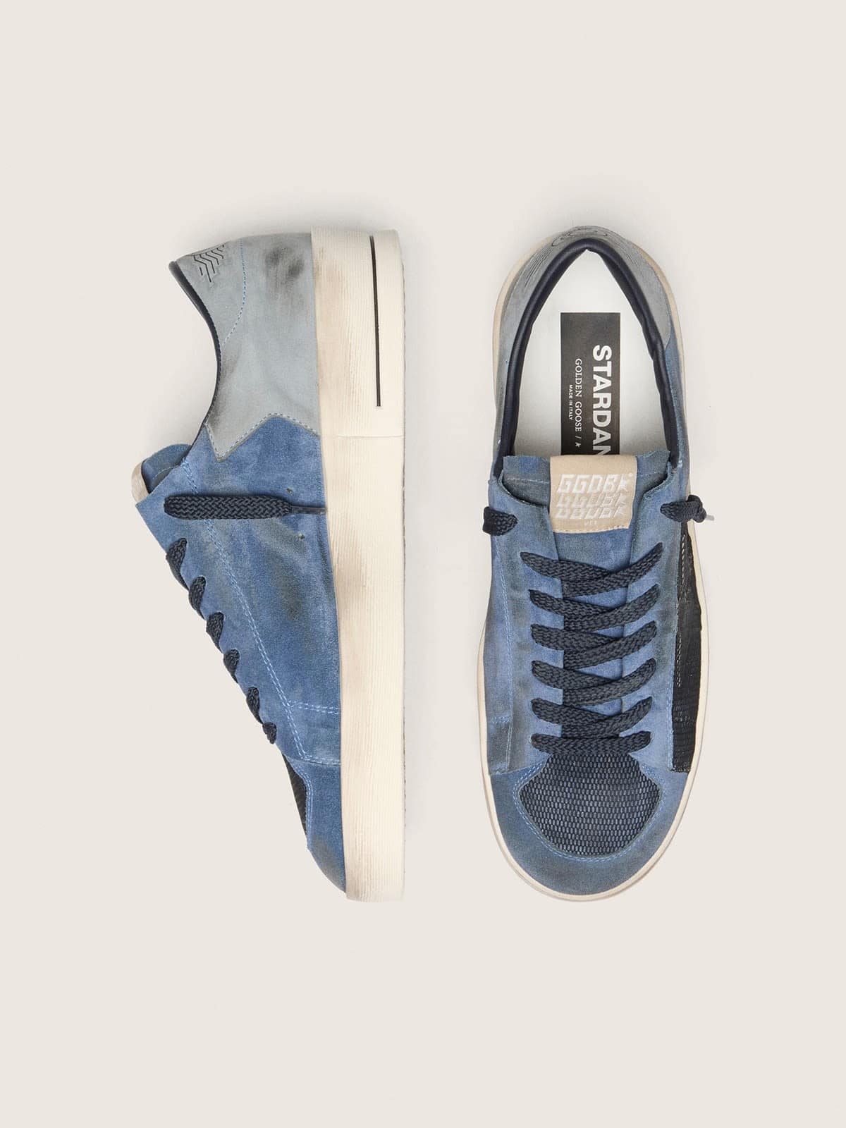 Stardan homme en cuir velours bleu avec étoile blanche