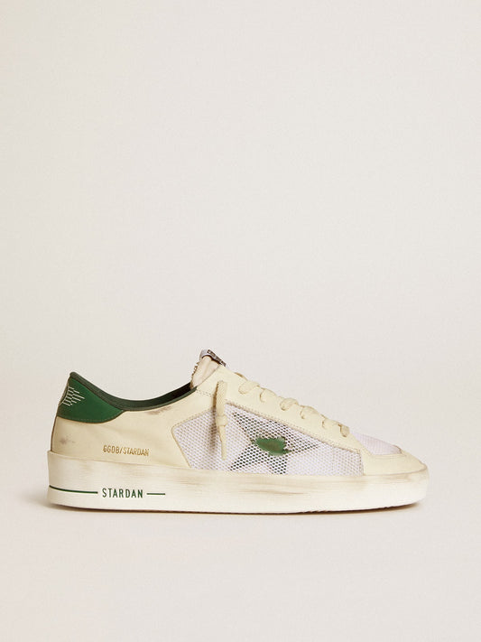 Stardan en daim et en résille blancs avec étoile et contrefort en cuir vert