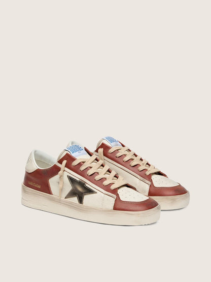 Stardan homme en cuir blanc et brique avec étoile en cuir lamé vert olive