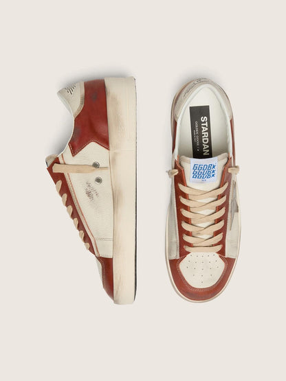Stardan homme en cuir blanc et brique avec étoile en cuir lamé vert olive