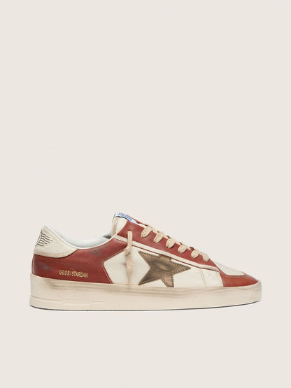 Stardan homme en cuir blanc et brique avec étoile en cuir lamé vert olive
