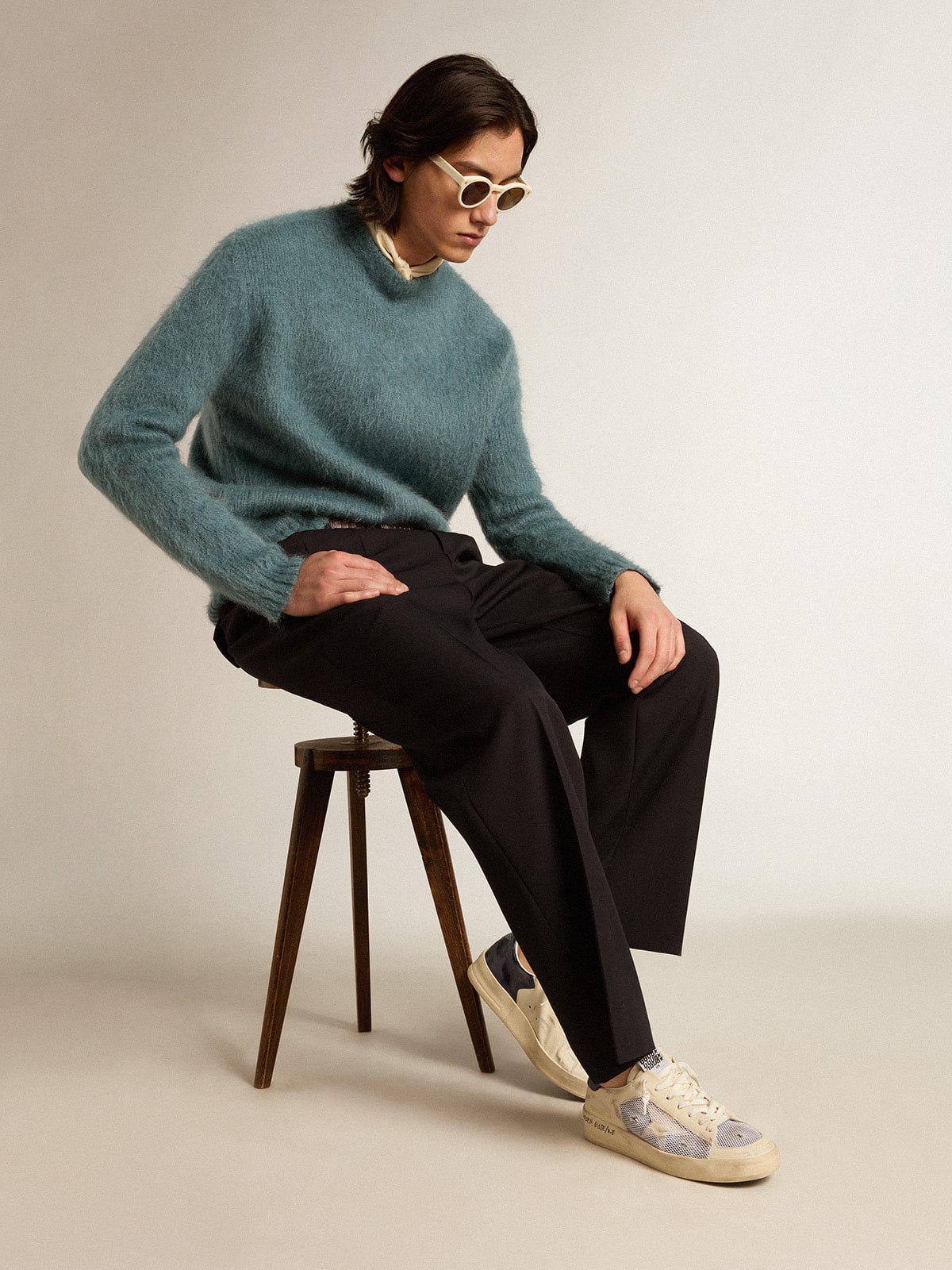 Stardan en cuir et en résille blancs avec étoile en cuir blanc