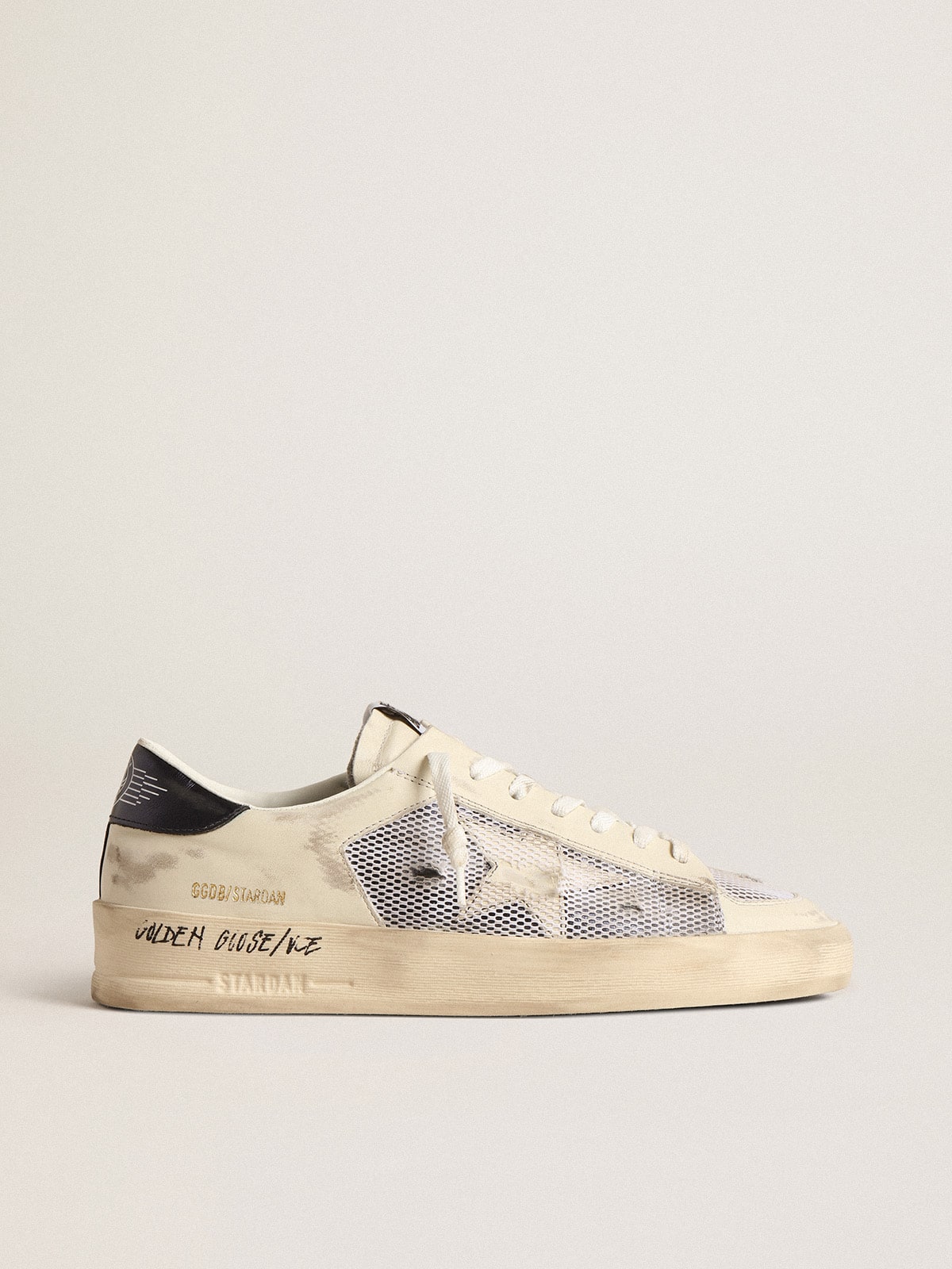 Stardan en cuir et en résille blancs avec étoile en cuir blanc