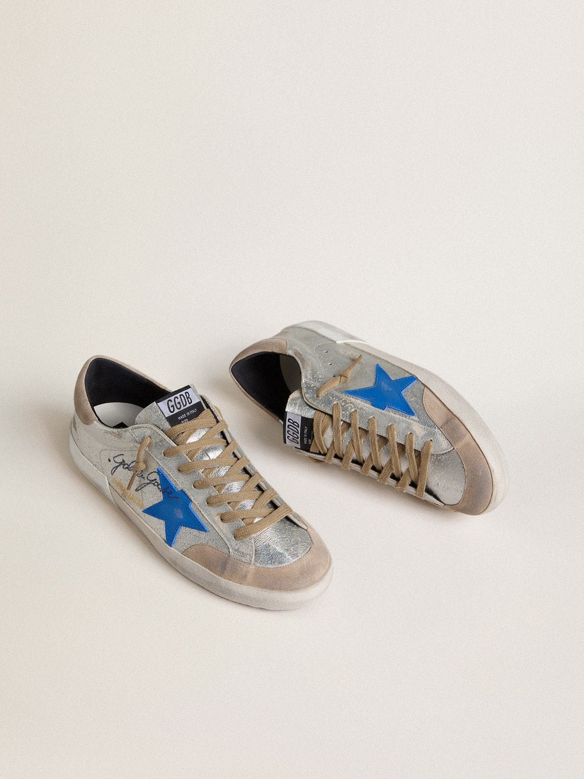 Super-Star LTD pour homme en cuir velours lamé argenté avec étoile en cuir et contrefort en cuir velours