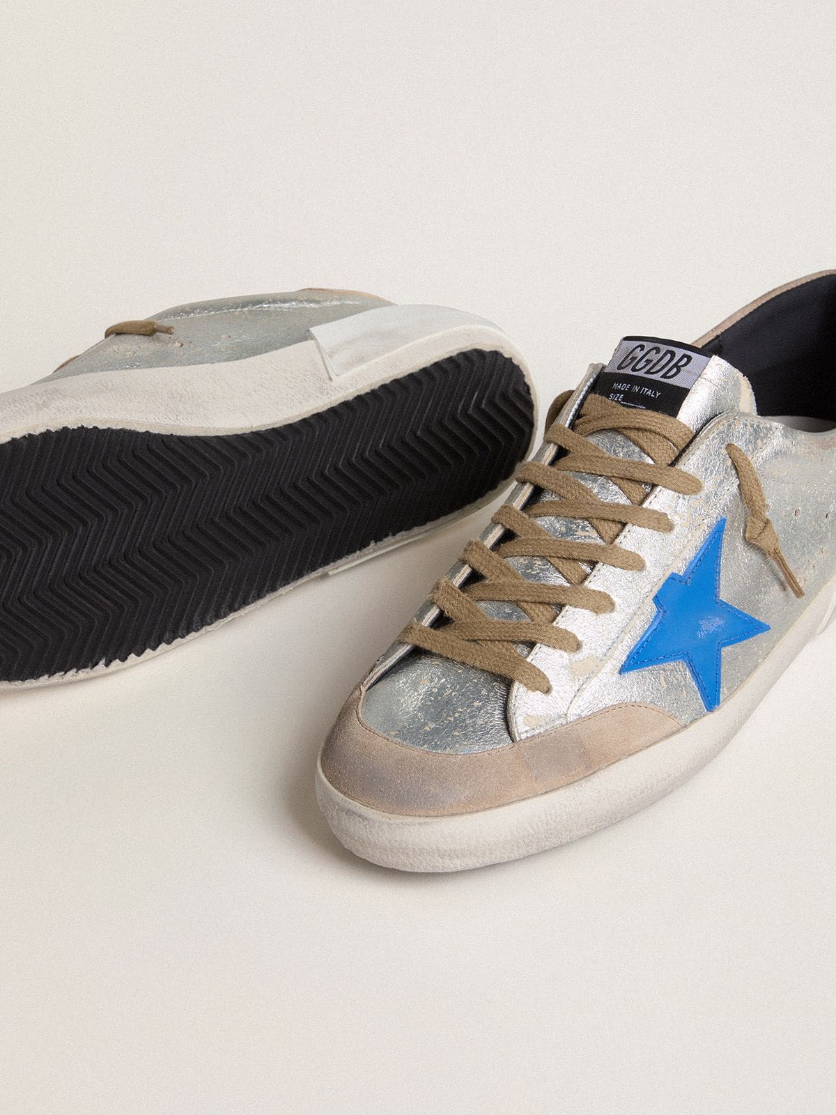 Super-Star LTD pour homme en cuir velours lamé argenté avec étoile en cuir et contrefort en cuir velours