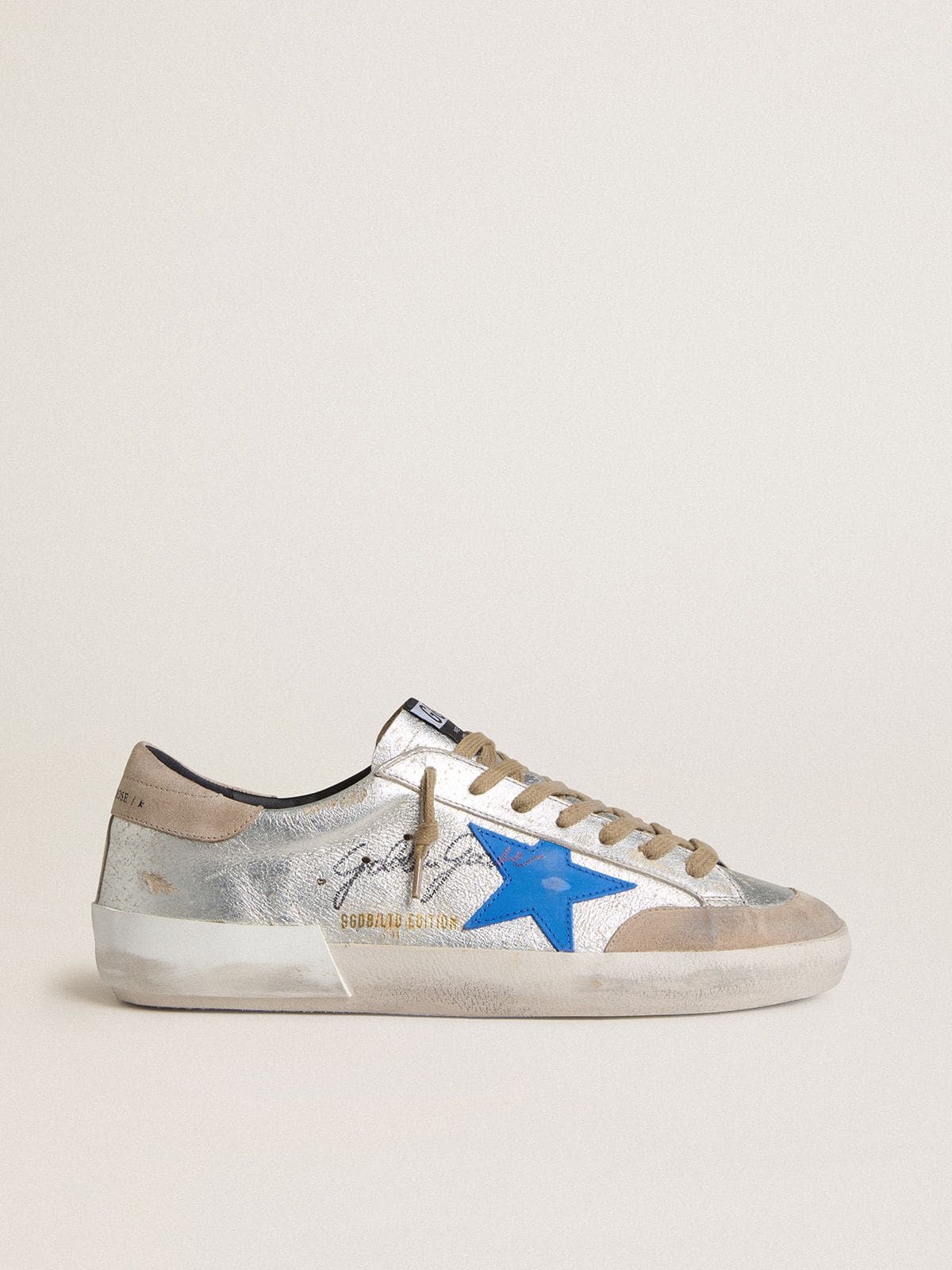 Super-Star LTD pour homme en cuir velours lamé argenté avec étoile en cuir et contrefort en cuir velours