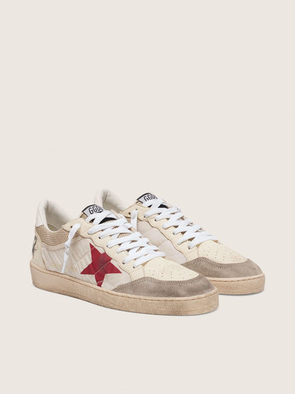 Ball Star en nylon et résille blanche avec étoile en nylon rouge et contrefort en cuir blanc
