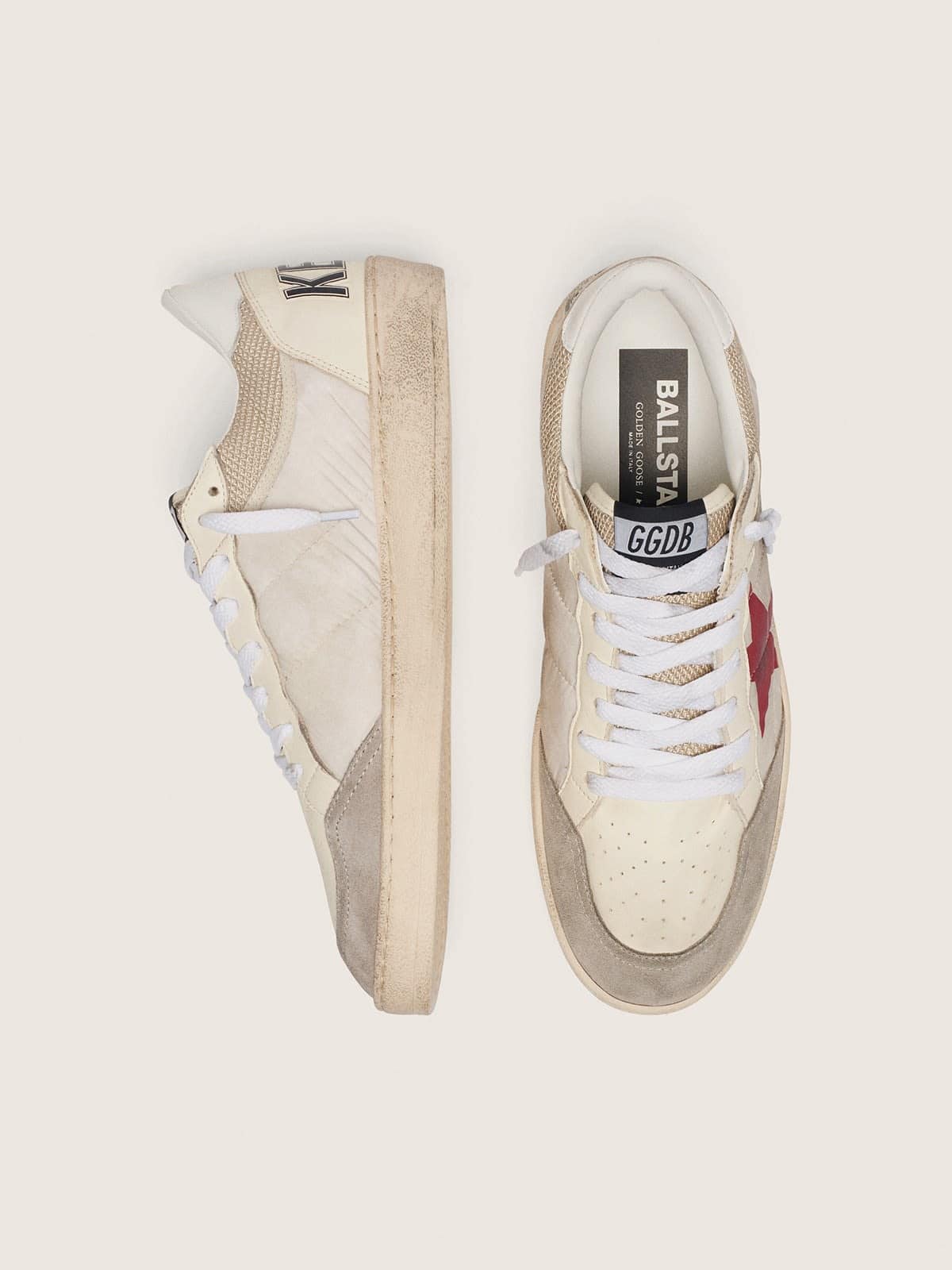 Ball Star en nylon et résille blanche avec étoile en nylon rouge et contrefort en cuir blanc