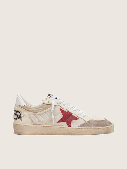 Ball Star en nylon et résille blanche avec étoile en nylon rouge et contrefort en cuir blanc