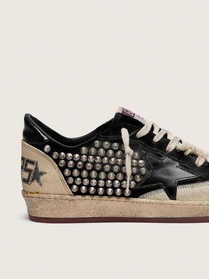 Ball Star LAB pour homme en daim noir avec cabochons et étoile en cuir noir brillant