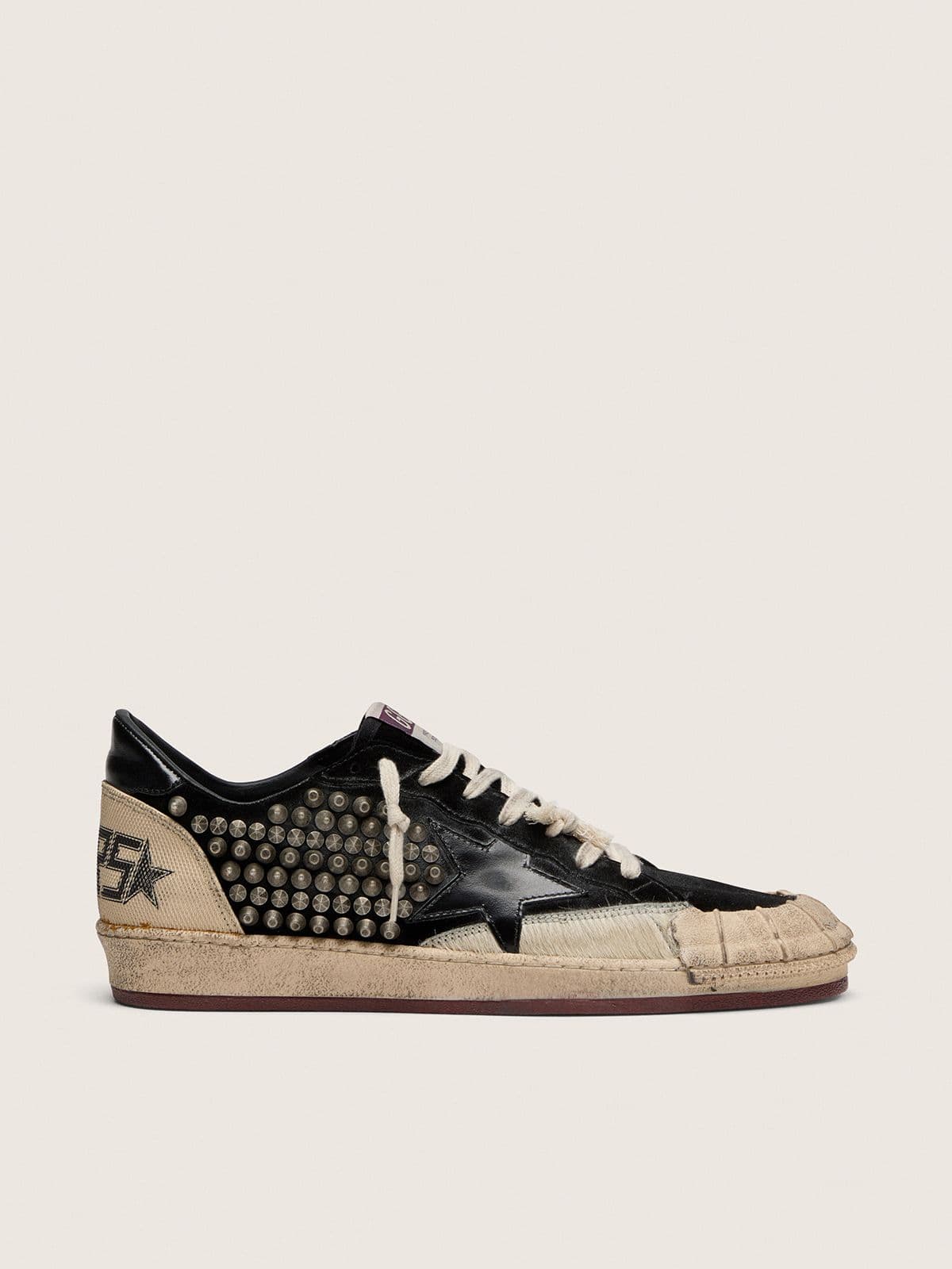 Ball Star LAB pour homme en daim noir avec cabochons et étoile en cuir noir brillant