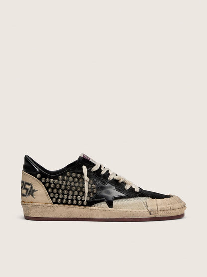 Ball Star LAB pour homme en daim noir avec cabochons et étoile en cuir noir brillant