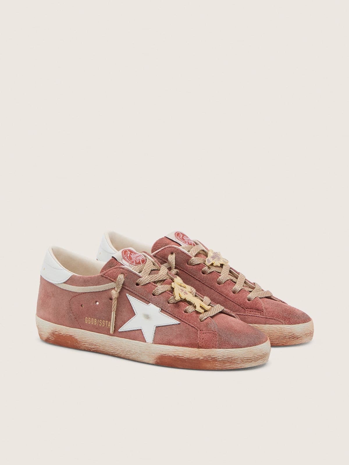 Super-Star homme en cuir velours rouille avec étoile en cuir lamé platine
